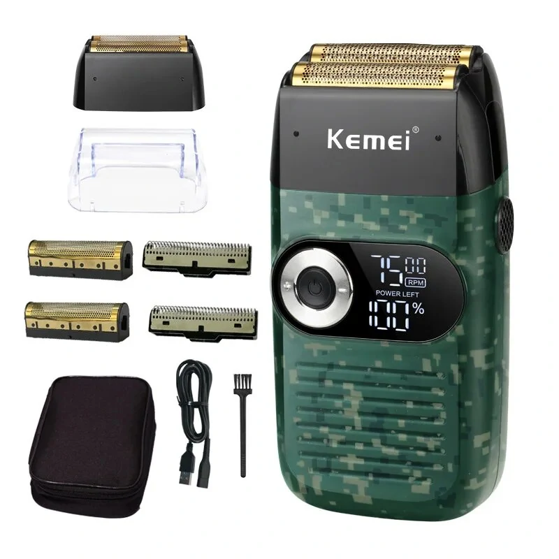 Kemei Model KM-2026/KM-2027 Electric Shaver Rechargeable Beard and Hair Trimmer with Two Floating Razor Heads 120 Minutes Usage Time Simple Cleaning and Maintenance Black or Green (image for) Kemei Model KM-2026/KM-2027 Electric Shaver Rechargeable Beard and Hair Trimmer with Two Floating Razor Heads 120 Minutes Usage Time Simple Cleaning and Maintenance Black or Green
