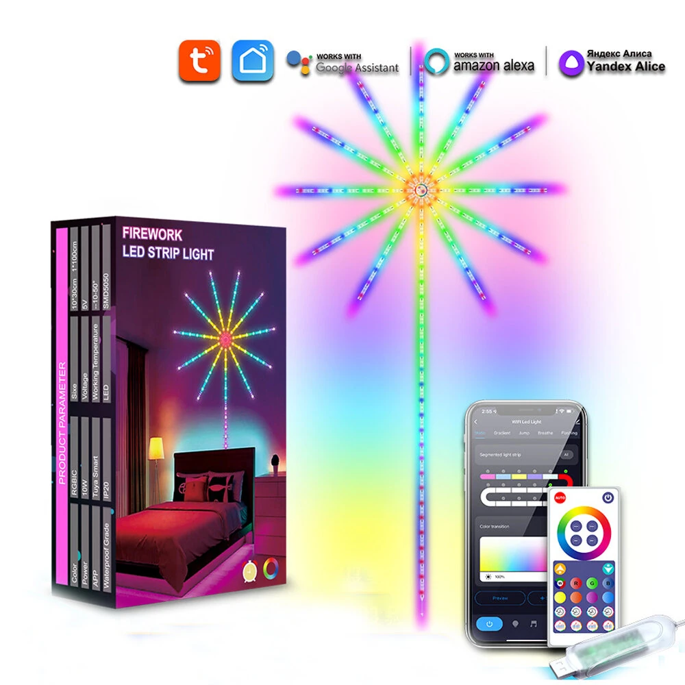 Tuya 0.5M*10+1M*1 Festive Atmosphere Decorative Colorful Firework Lights LED Colorful Firework Sound Drum Meteor Explosion Starry Sky Full Color Lights With Christmas Decoration Atmosphere Li (image for) Tuya 0.5M*10+1M*1 Festive Atmosphere Decorative Colorful Firework Lights LED Colorful Firework Sound Drum Meteor Explosion Starry Sky Full Color Lights With Christmas Decoration Atmosphere Li
